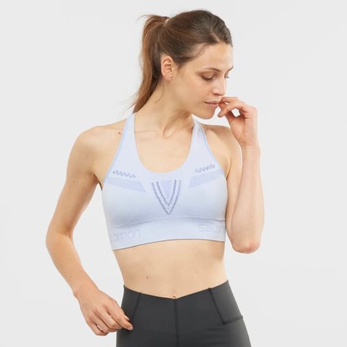Salomon Essential Move On Seamless Women's Run Bras Light Blue | CA 63B45